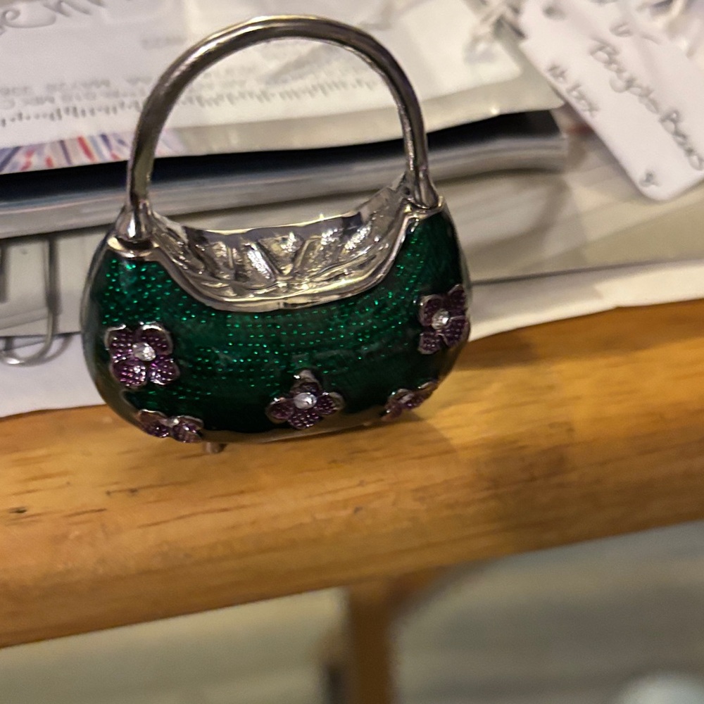 Elegant Green and Silver purse charm.